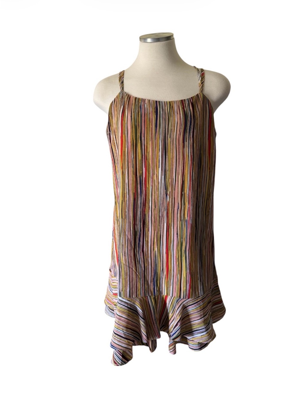 Pinch Multicolor Vertical Stripe Ruffle-Hem Mini Dress